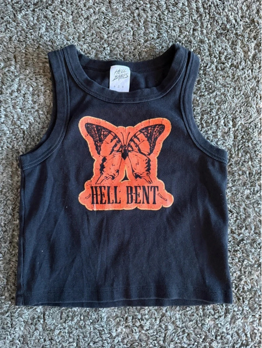 Hell Babes Black Tank Top with Orange Butterfly Graphic Hell Bent Small
